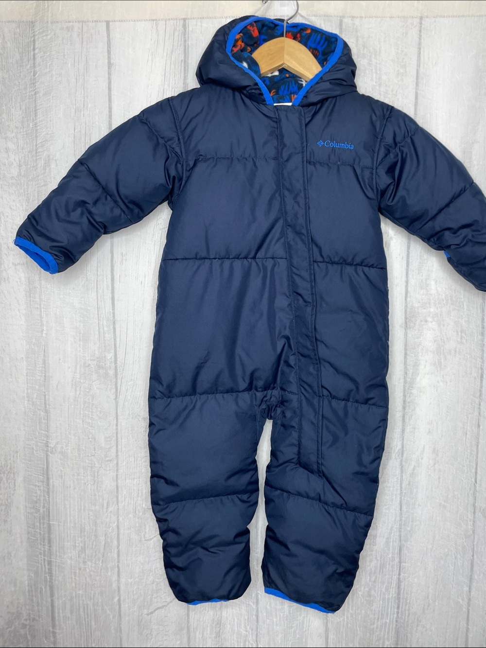 Columbia Navy and Bright Blue Padded Infant Snowsuit bunting bag.